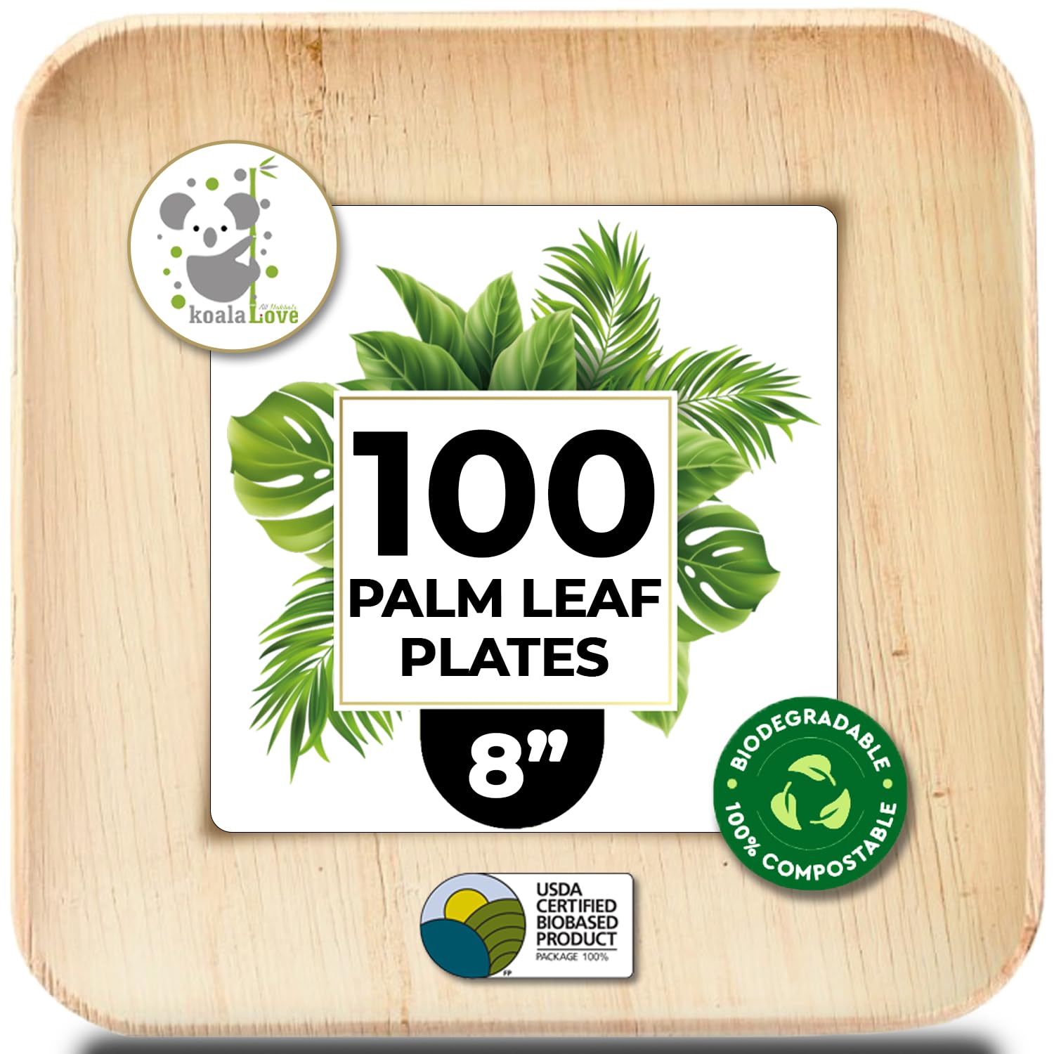 KoalaLove Palm Leaf Plates Square Eco-Friendly Disposable Tableware