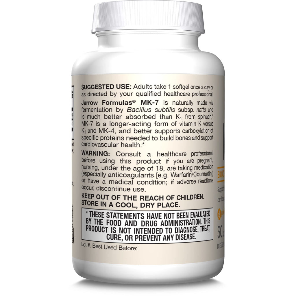 Jarrow Formulas MK-7 Vitamin K2 Softgels for Bone & Heart

