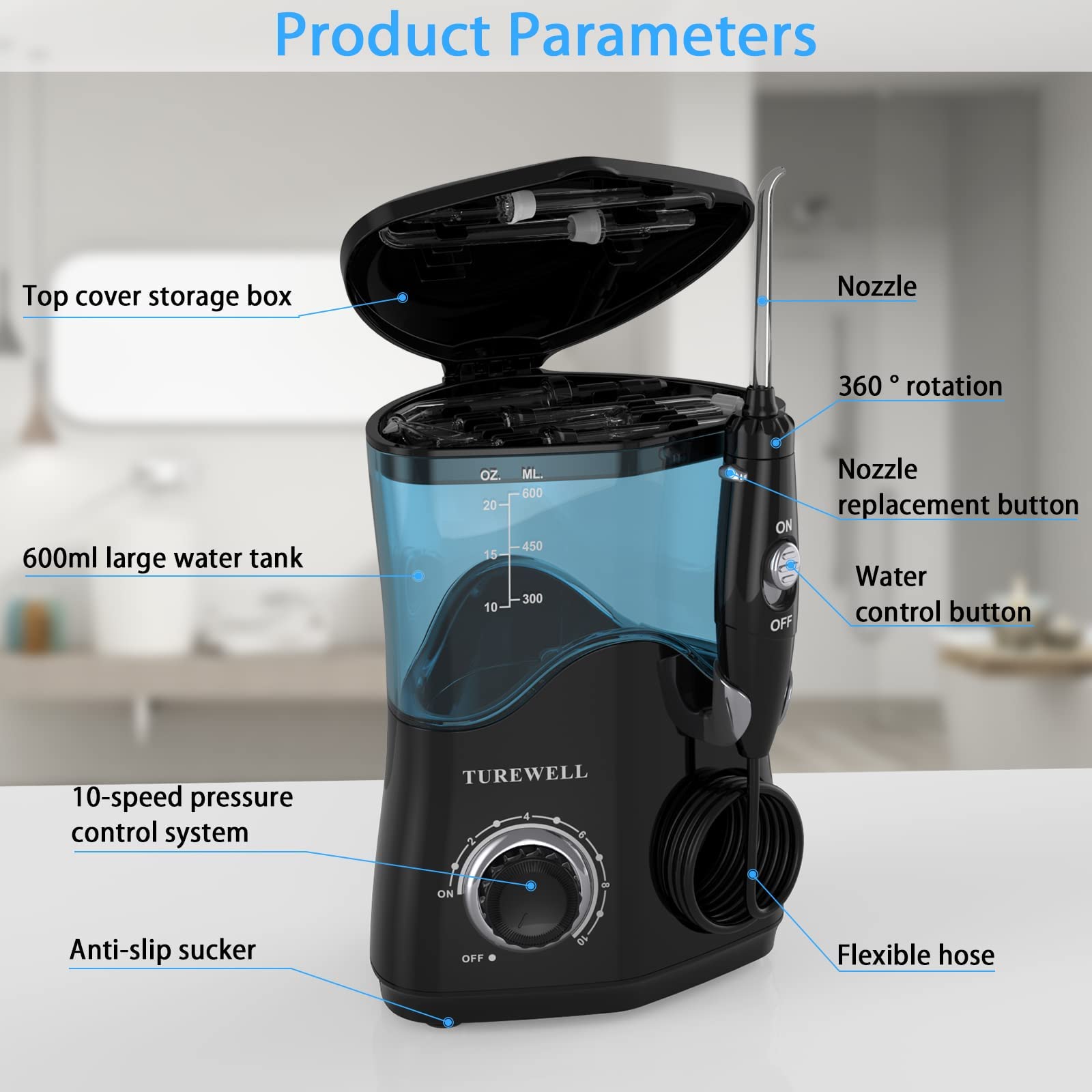 TUREWELL Water Dental Flosser | 8 Jet Tips

