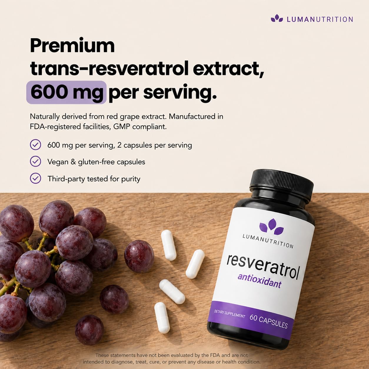 Luma Nutrition Resveratrol Supplement 98% Trans-Resveratrol

