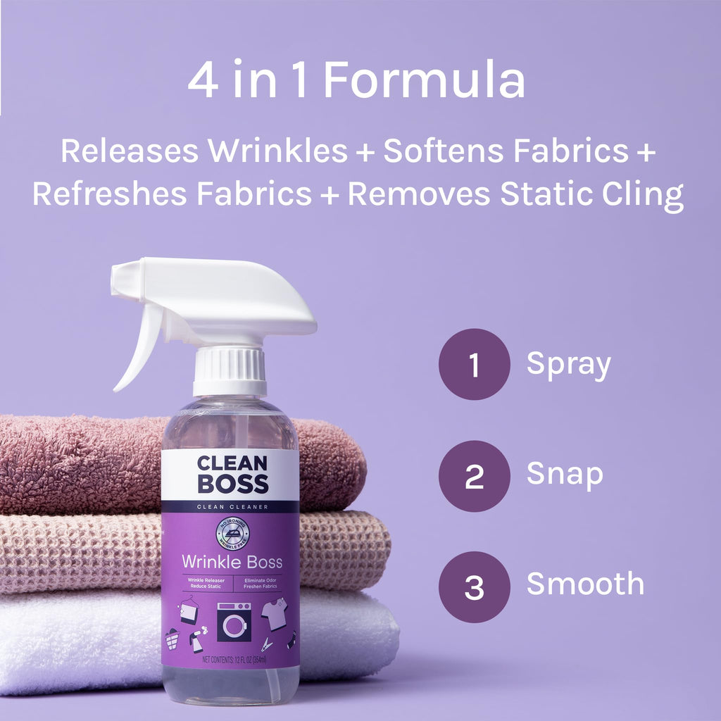 CleanBoss Wrinkle Boss Spray for Clothing | Quick Release

