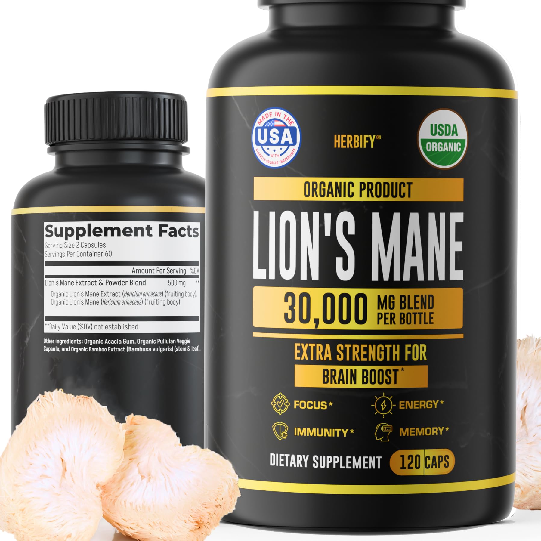 HERBIFY Lions Mane Mushroom Tincture for Brain Health & Immunity