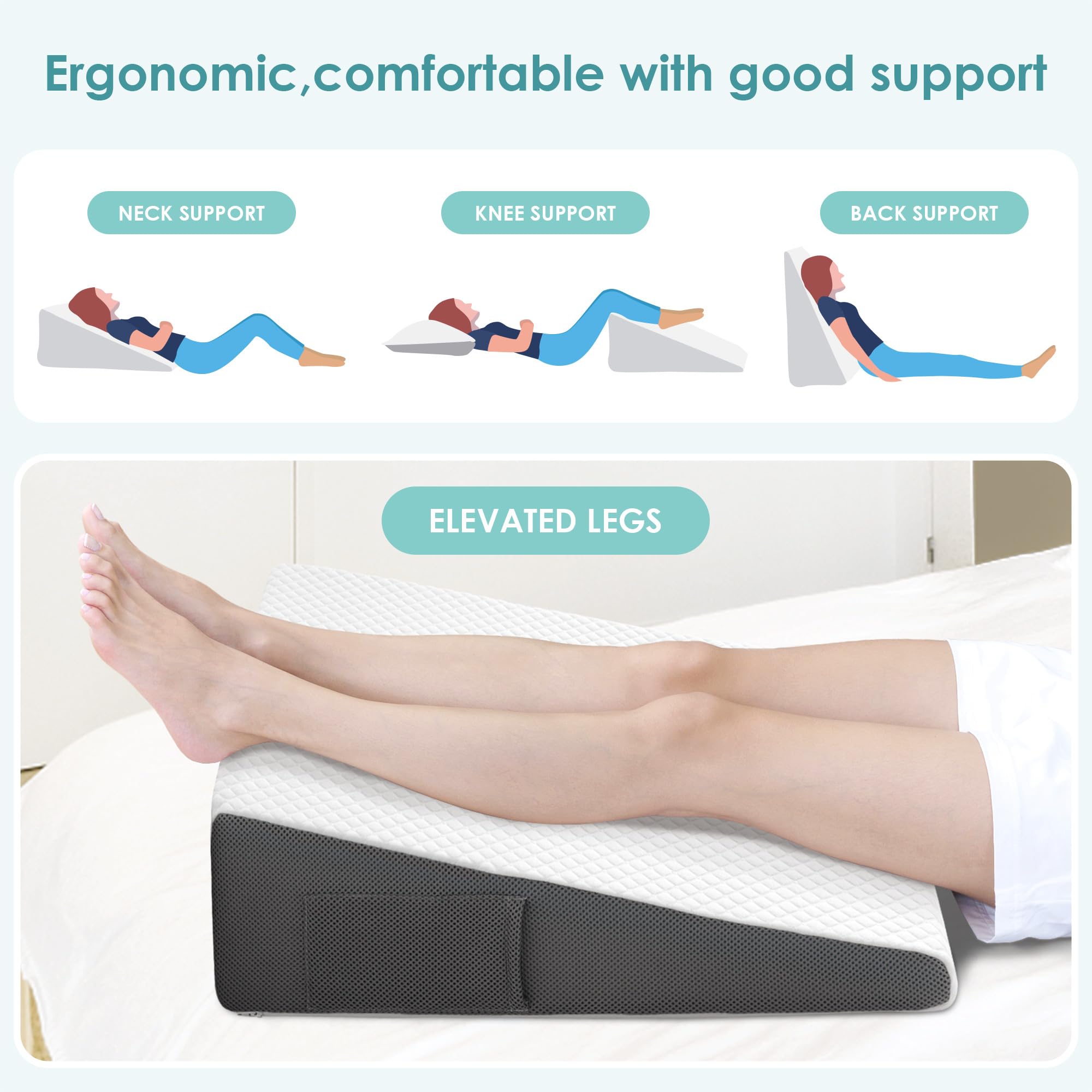 Cozymaker Bed Wedge Pillow | Ergonomic Memory Foam

