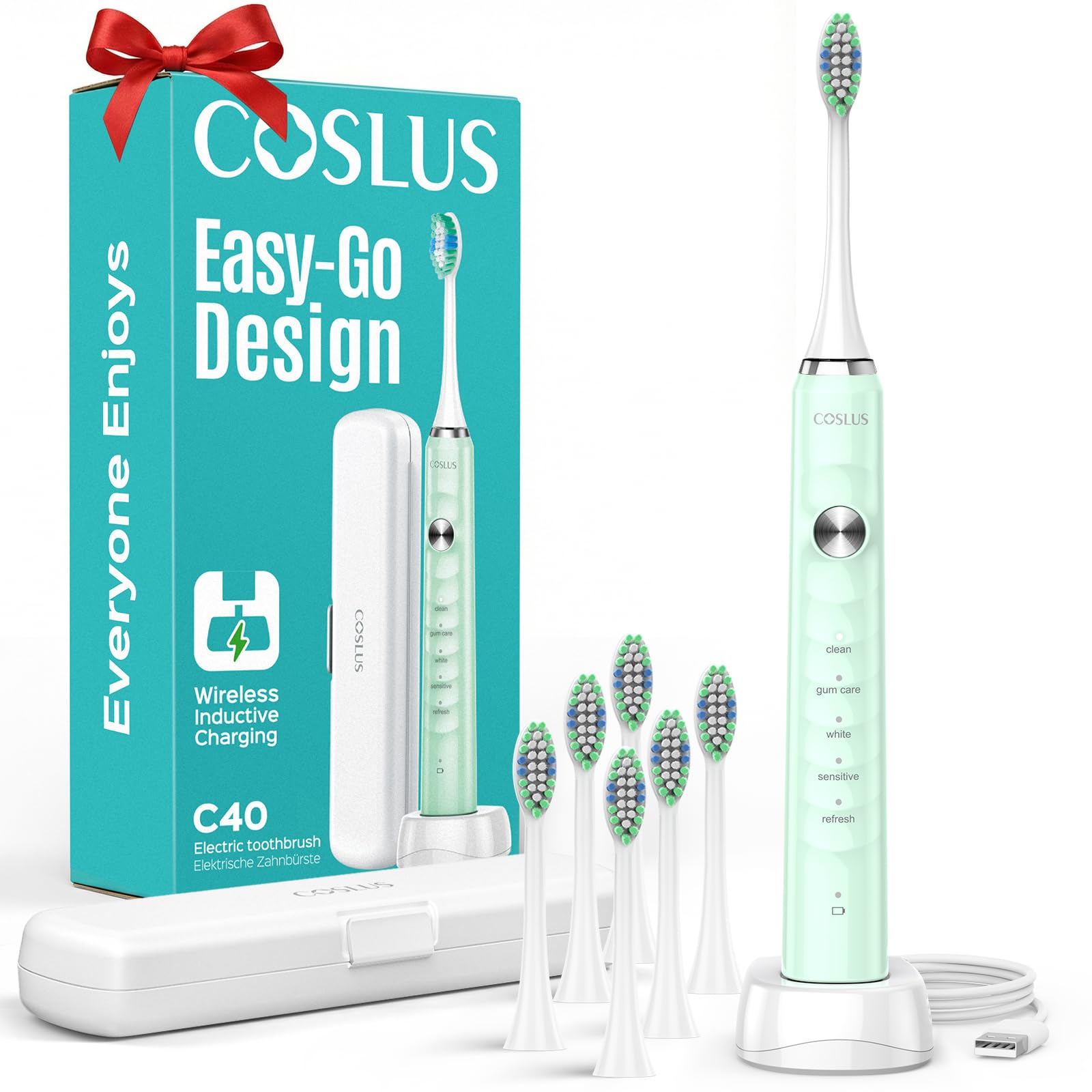 COSLUS C40 Sonic Electric Toothbrush for Adults – 47,000 VPM, 5 Modes, Travel Case
