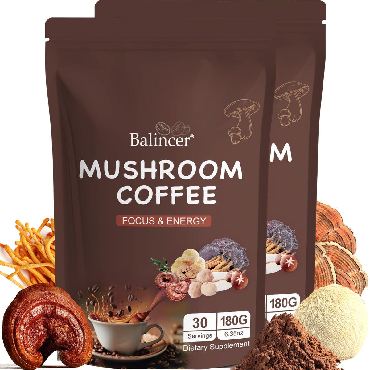 Balincer Mushroom Coffee with 6 Adaptogenic Mushrooms for Focus