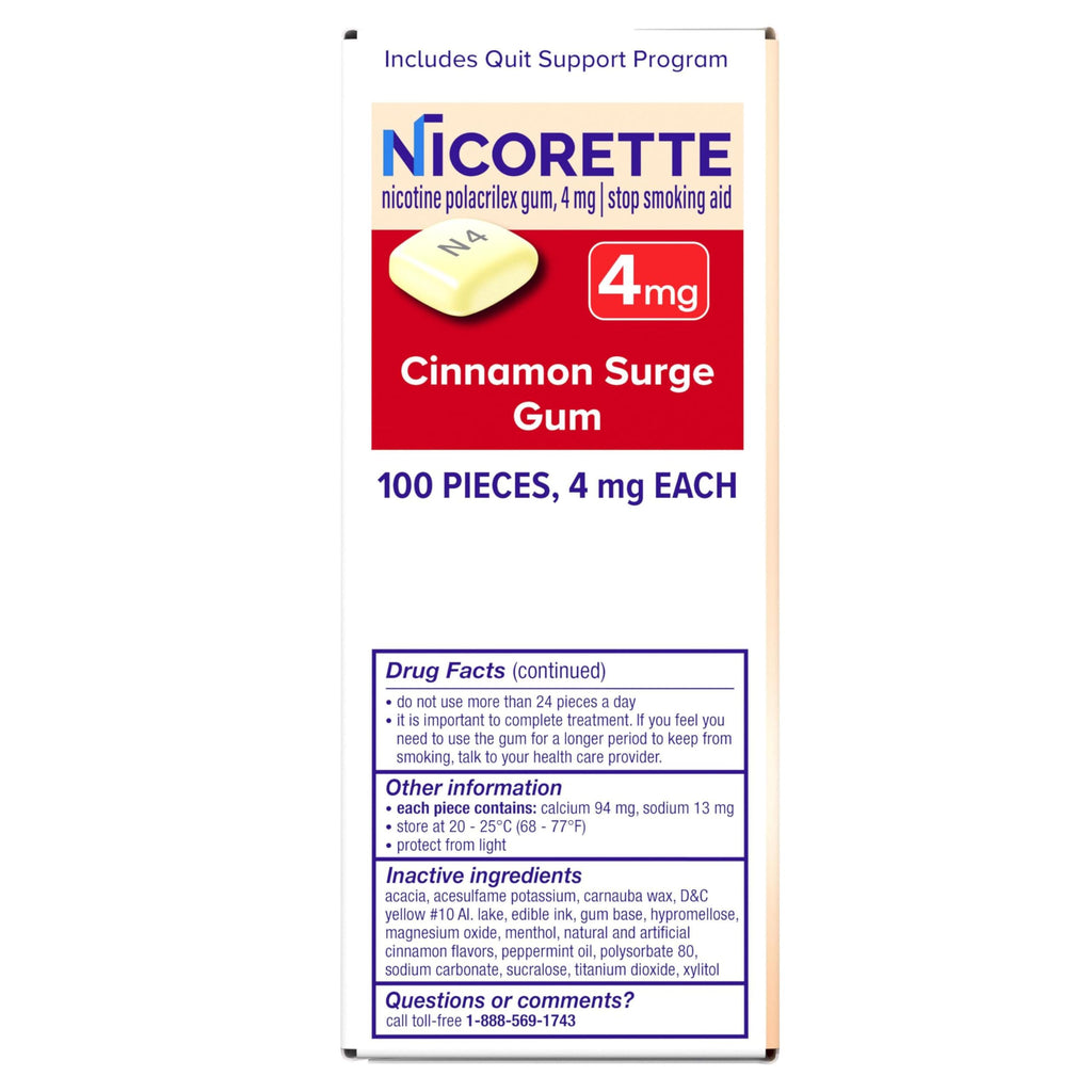 Nicorette 4 mg Cinnamon Surge Nicotine Gum Stop Smoking Aid


