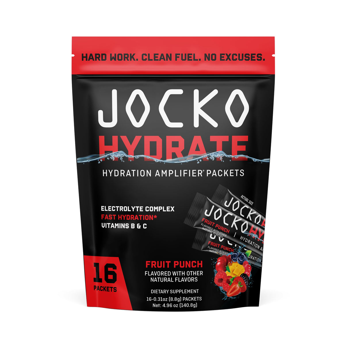 Jocko Fuel Hydrate Electrolyte Packets Low Sugar Hydration Amplifier