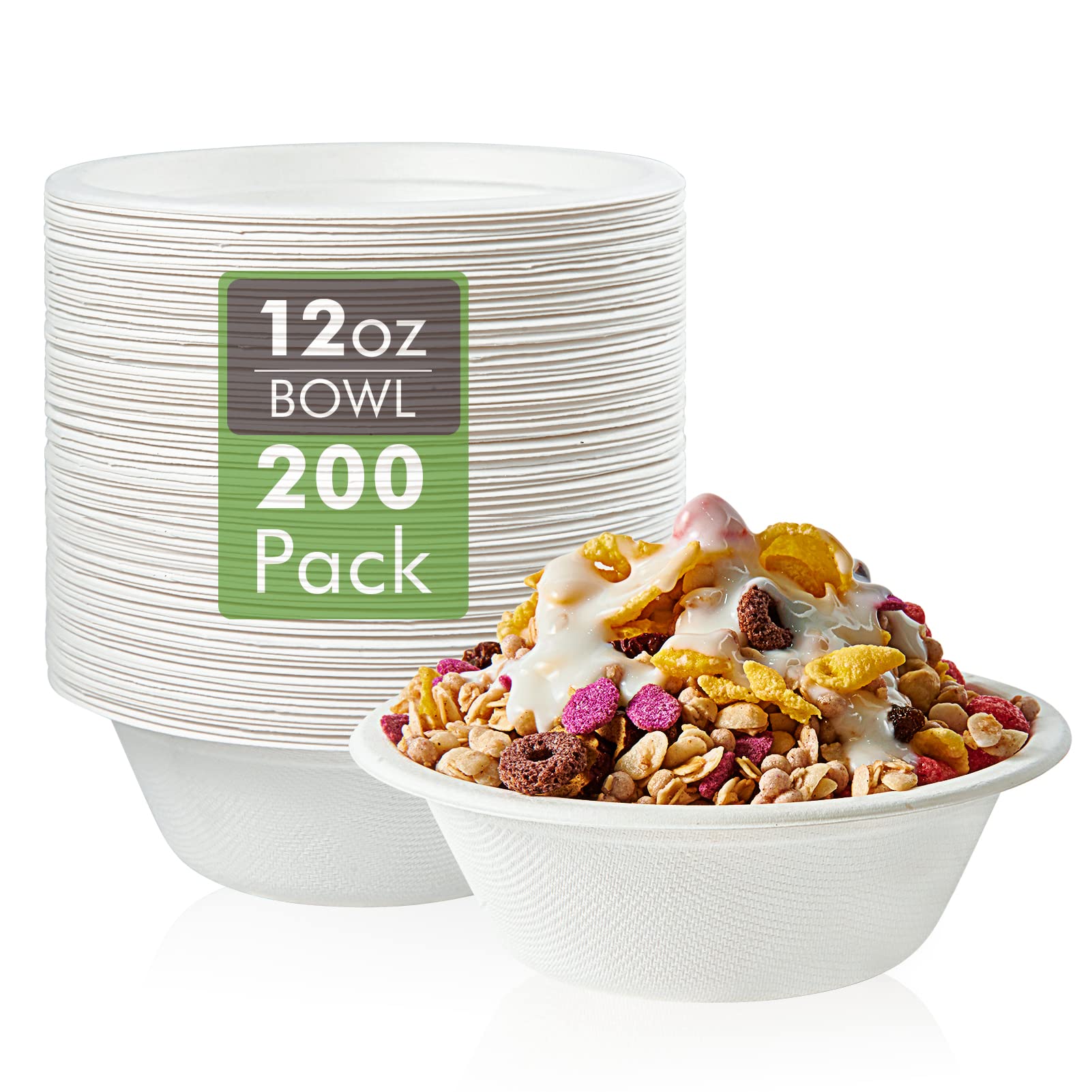 Vplus White Bagasse Bowls Compostable Heavy-Duty Bowls

