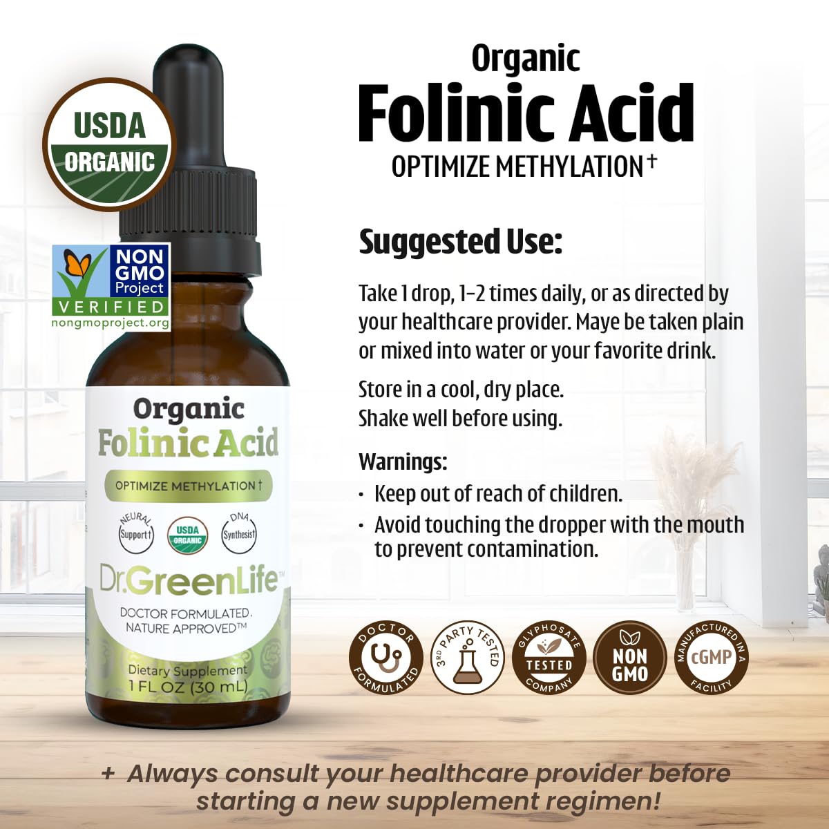 Folinic Acid Liquid Drops by Dr. Green Mom


