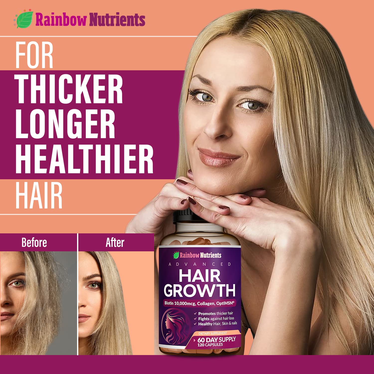 Hair Growth Vitamins for Women by Rainbow Nutrients

