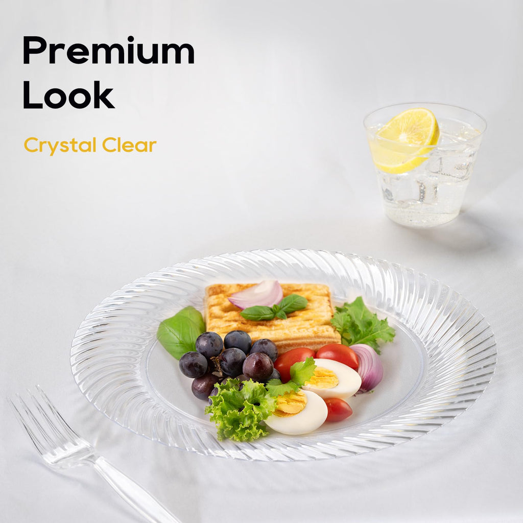 FOCUSLINE Clear Plastic Plates Heavy Duty Disposable

