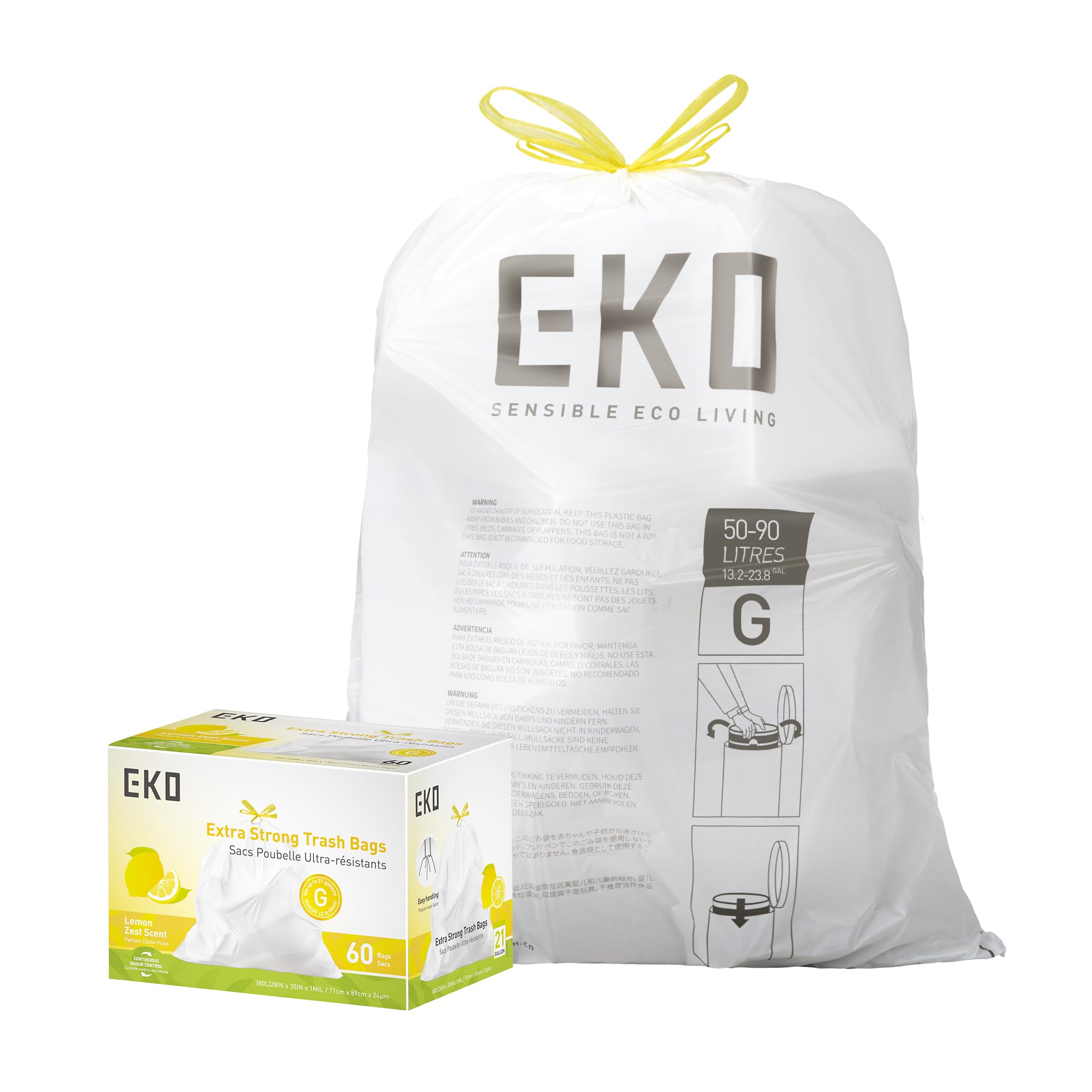 EKO Drawstring Trash Bags for Kitchen & Home