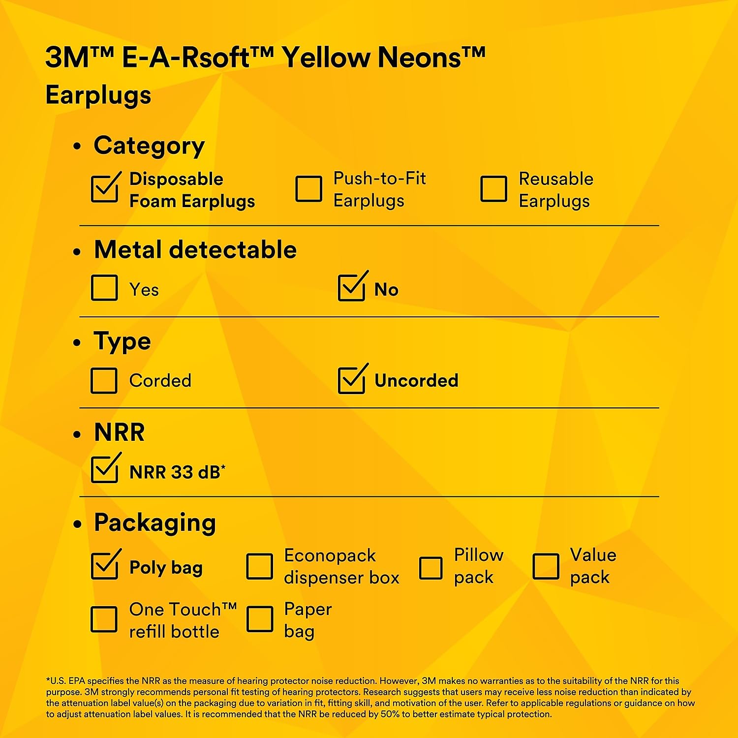 3M E-A-Rsoft Ear Plugs Disposable Hearing Protection

