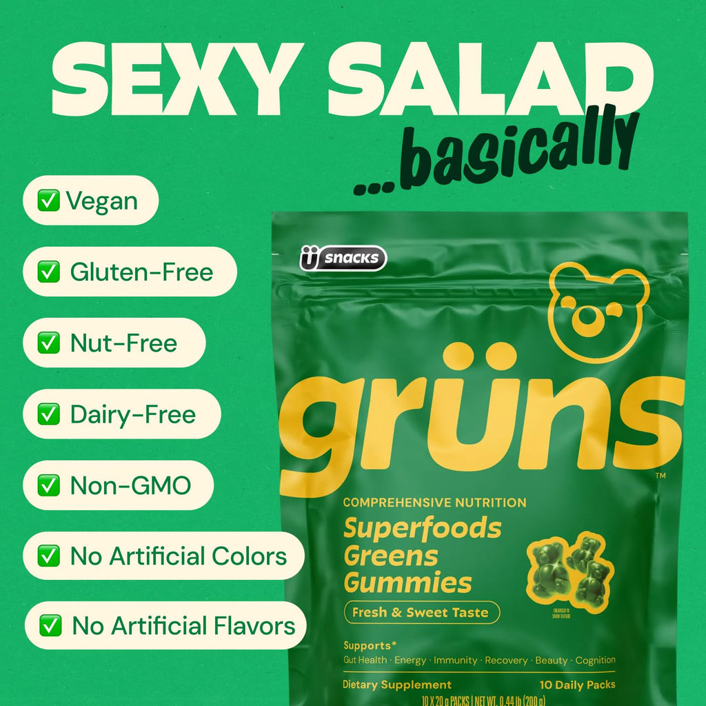 Grüns Adult Greens Gummies Multivitamin with Prebiotic Fiber


