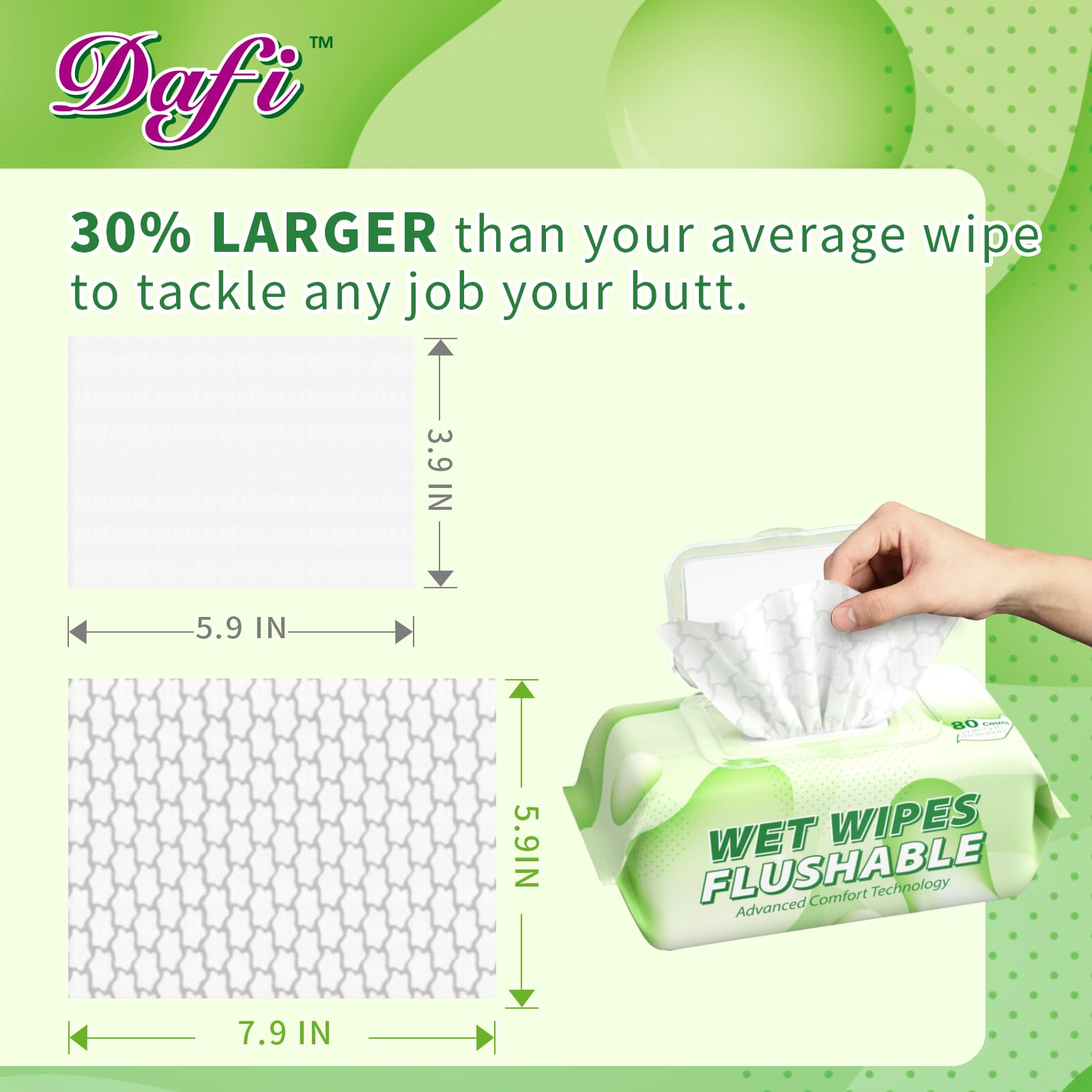 DAFI Flushable Wipes for Adults - Unscented Plant-Based

