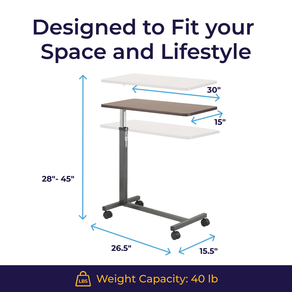 Drive Medical Overbed Table with Wheels - Non Tilt Surface


