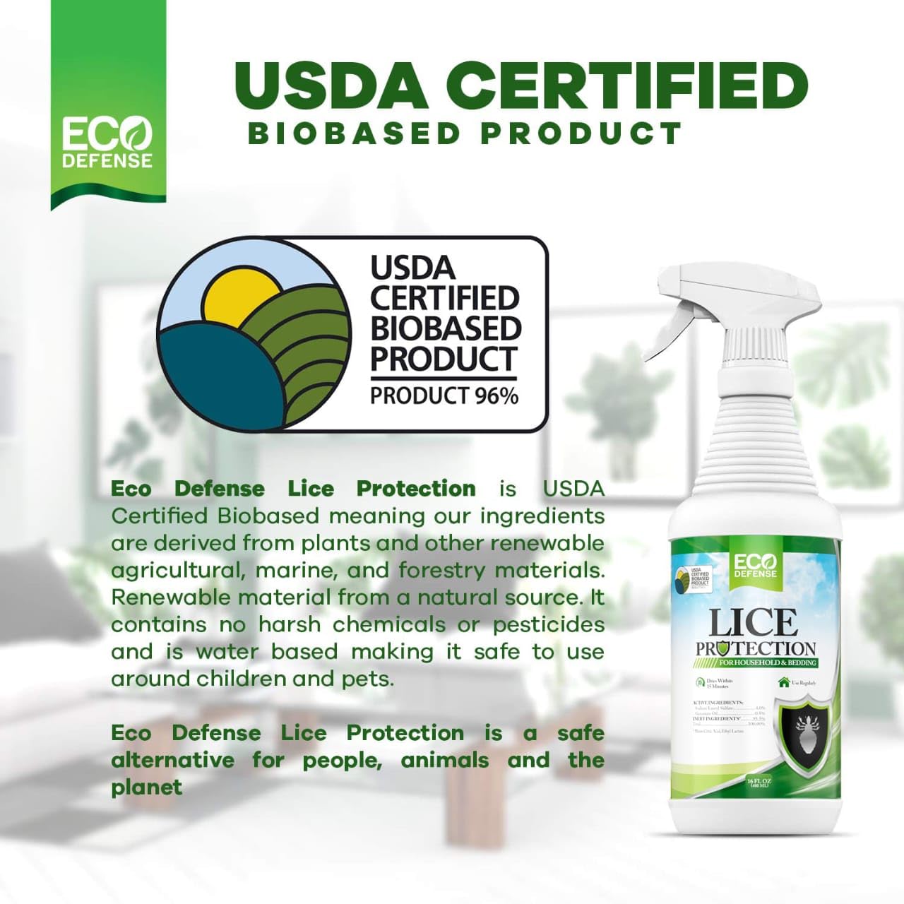 Eco Defense Lice Spray for Home Surfaces

