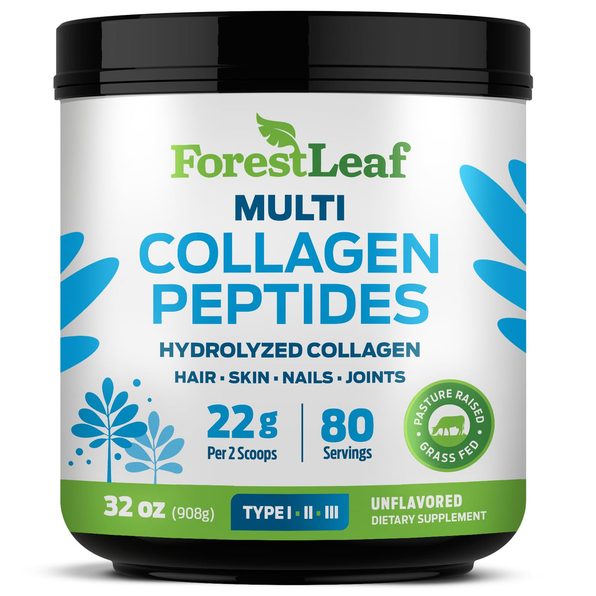 ForestLeaf Collagen Peptides Powder Unflavored Grass-Fed Keto 1-3