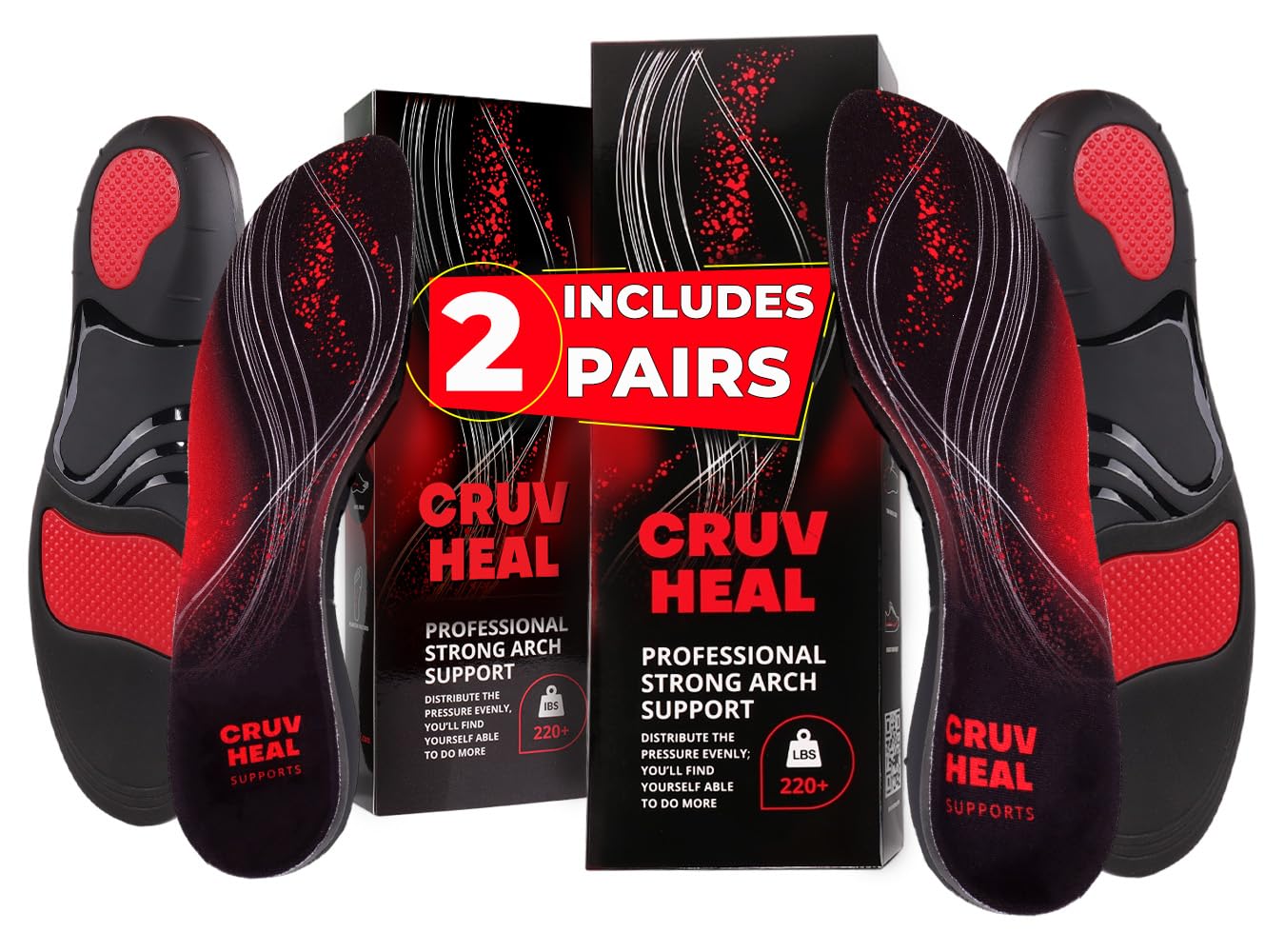 CRUVHEAL Plantar Fasciitis Insoles - High Arch Support Orthotic Inserts