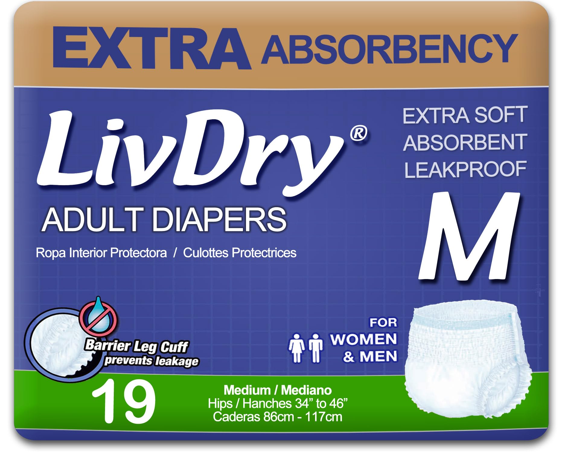 LivDry Adult Incontinence Underwear - Extra Absorbency Leak Protection