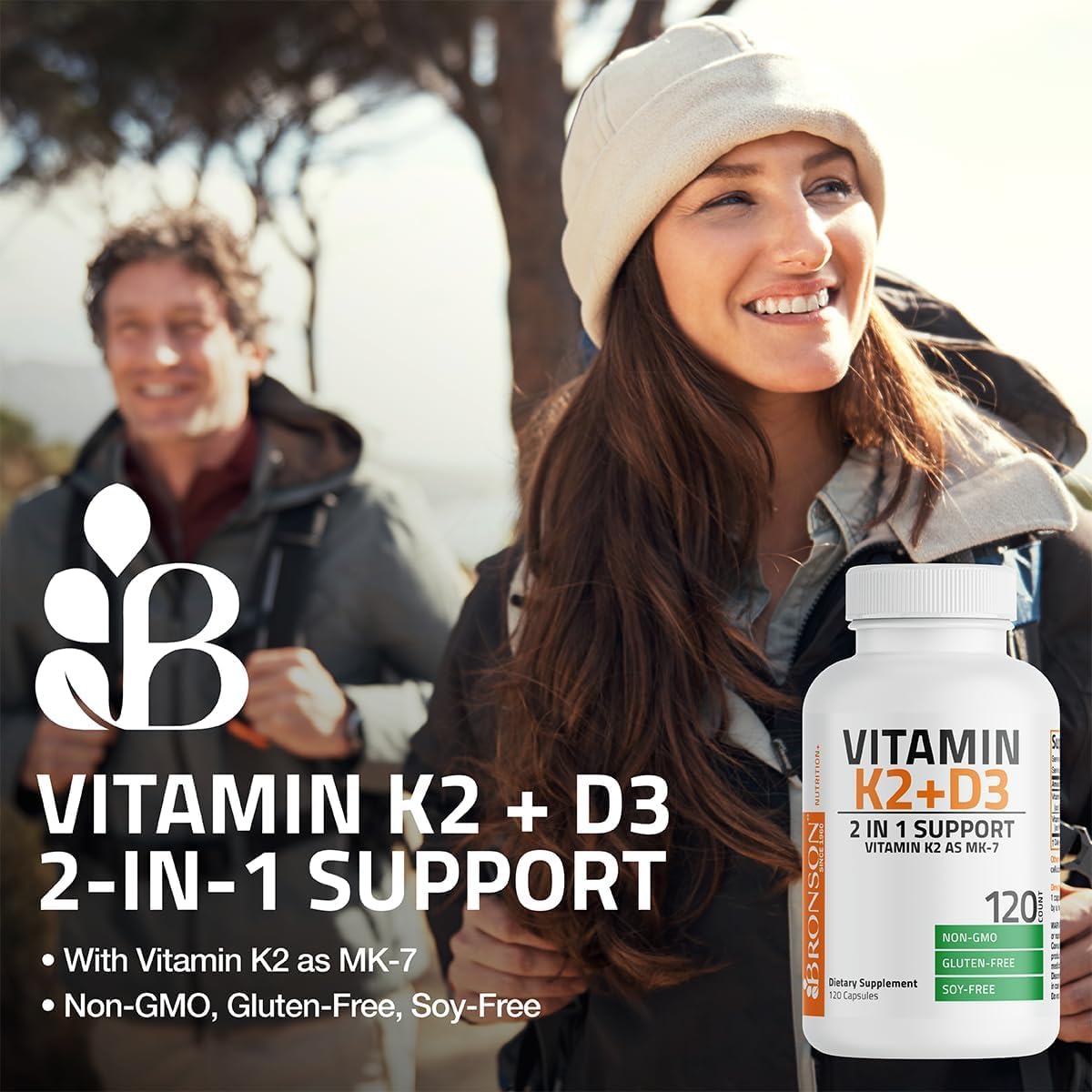 Bronson Vitamin K2 D3 MK-7 2-in-1 Supplement for Bone Health

