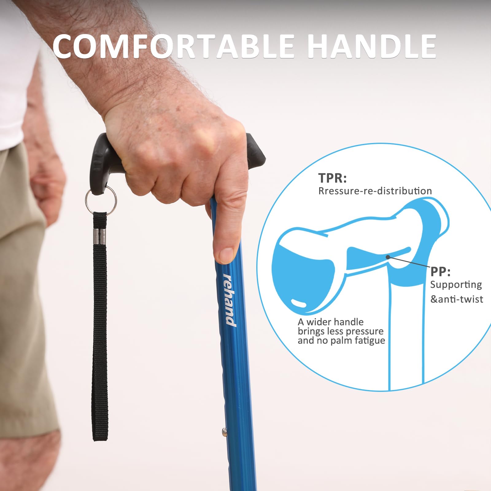 Walking Cane REHAND Foldable Adjustable Self-Standing Pivot

