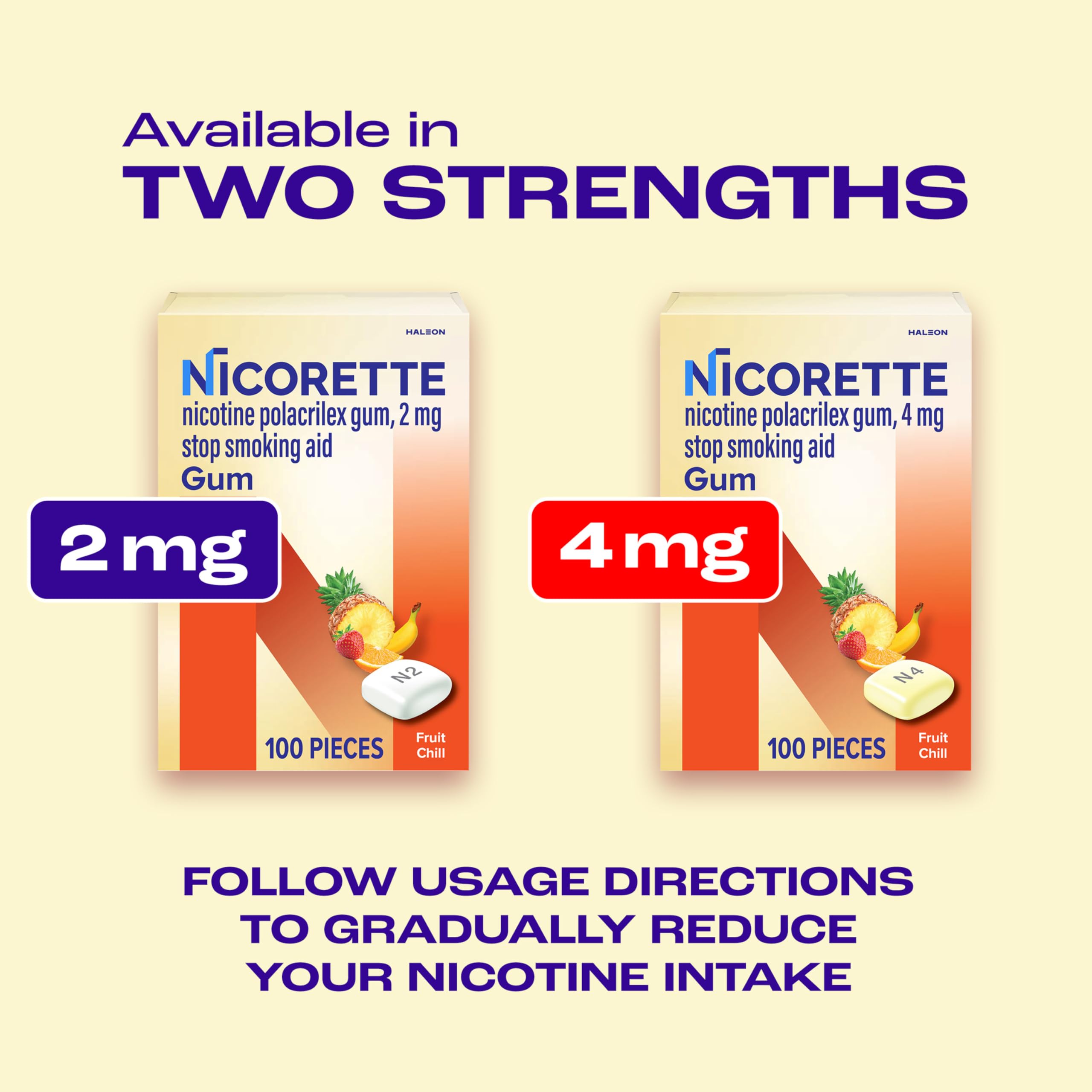 Nicorette 2 mg Fruit Chill Nicotine Gum Stop Smoking Aid

