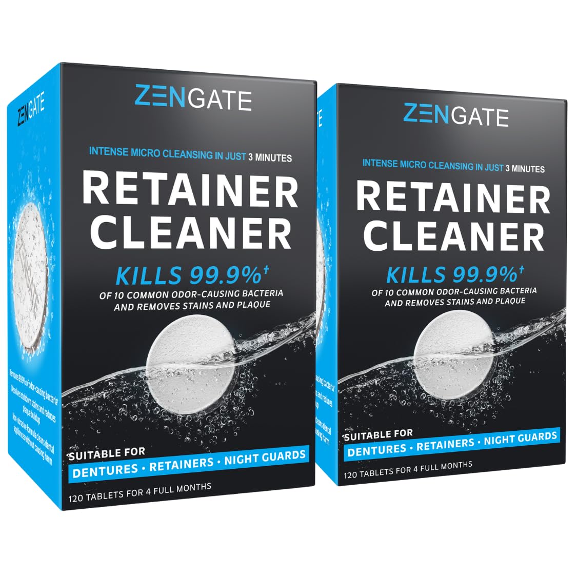 ZENGATE Retainer Cleaner Tablets for Dentures, Aligners & Night Guards - 3-Minute Deep Clean