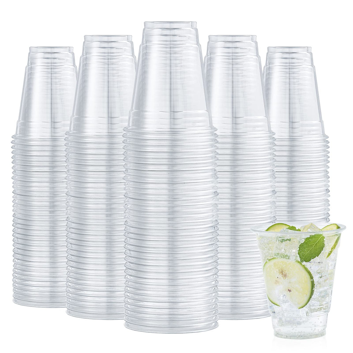 Turbo Bee Clear PET Plastic Cups, Disposable Crystal Drinking Cups