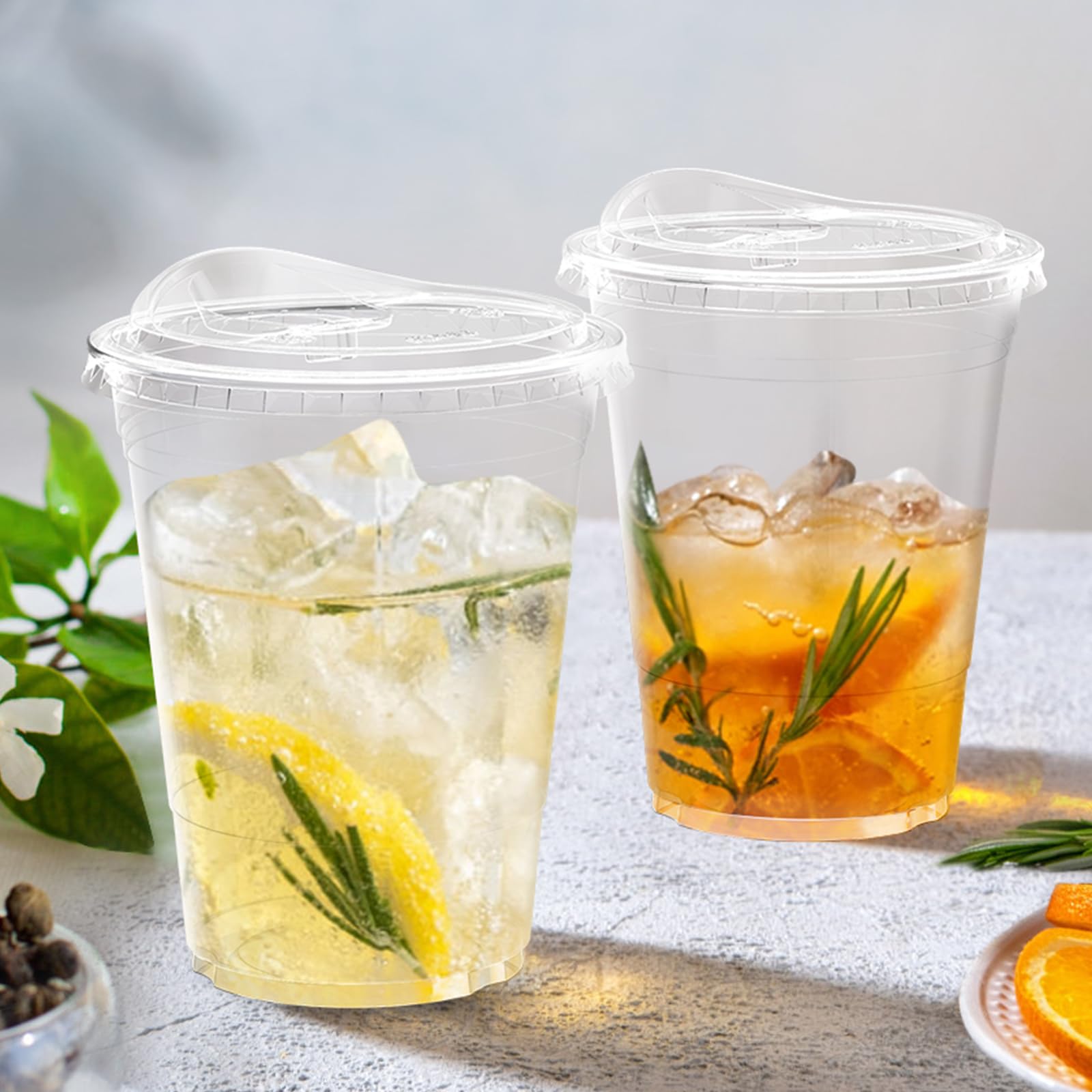 Dealusy Clear Plastic Cups with Lids | 100 Cups and Lids

