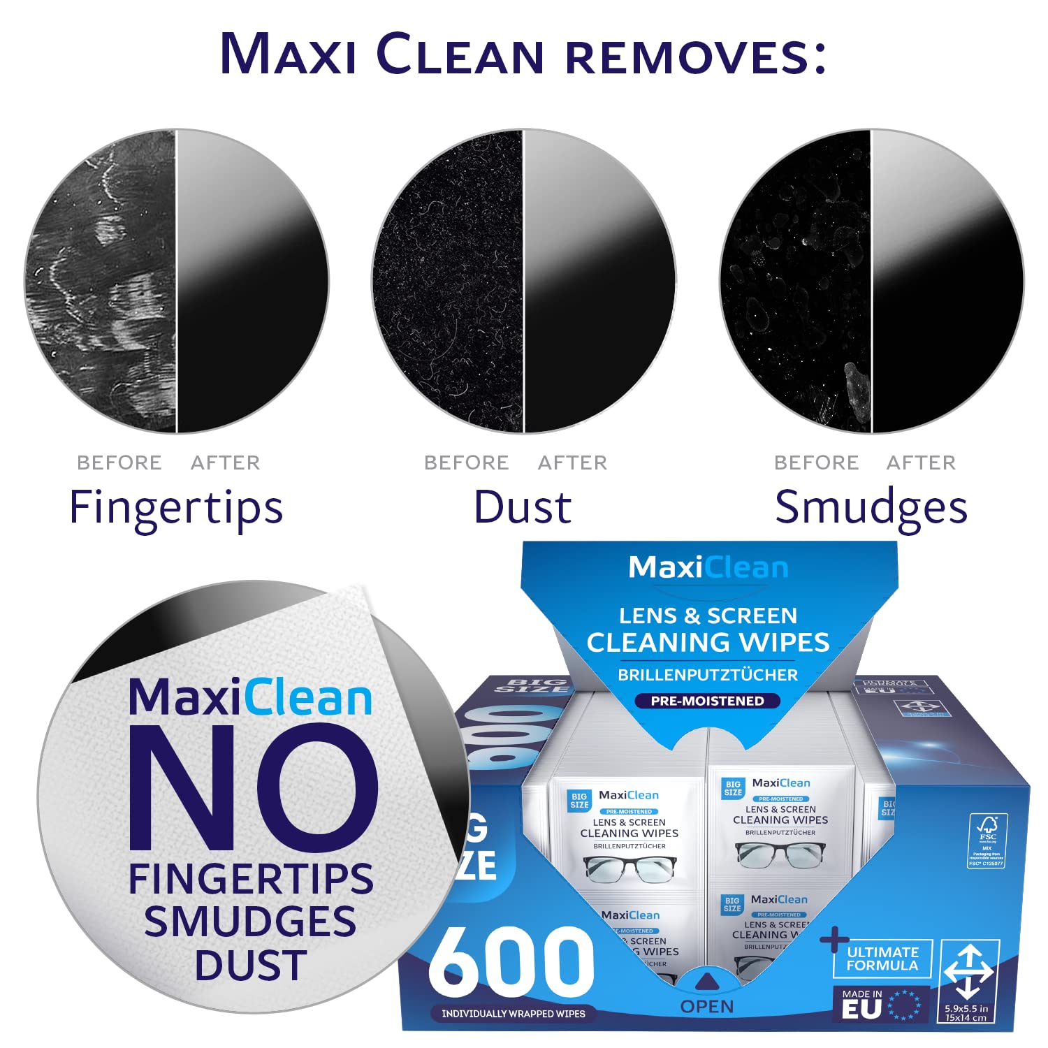 Lens Cleaner Wipes for Eyeglasses & Screens - EU Made

