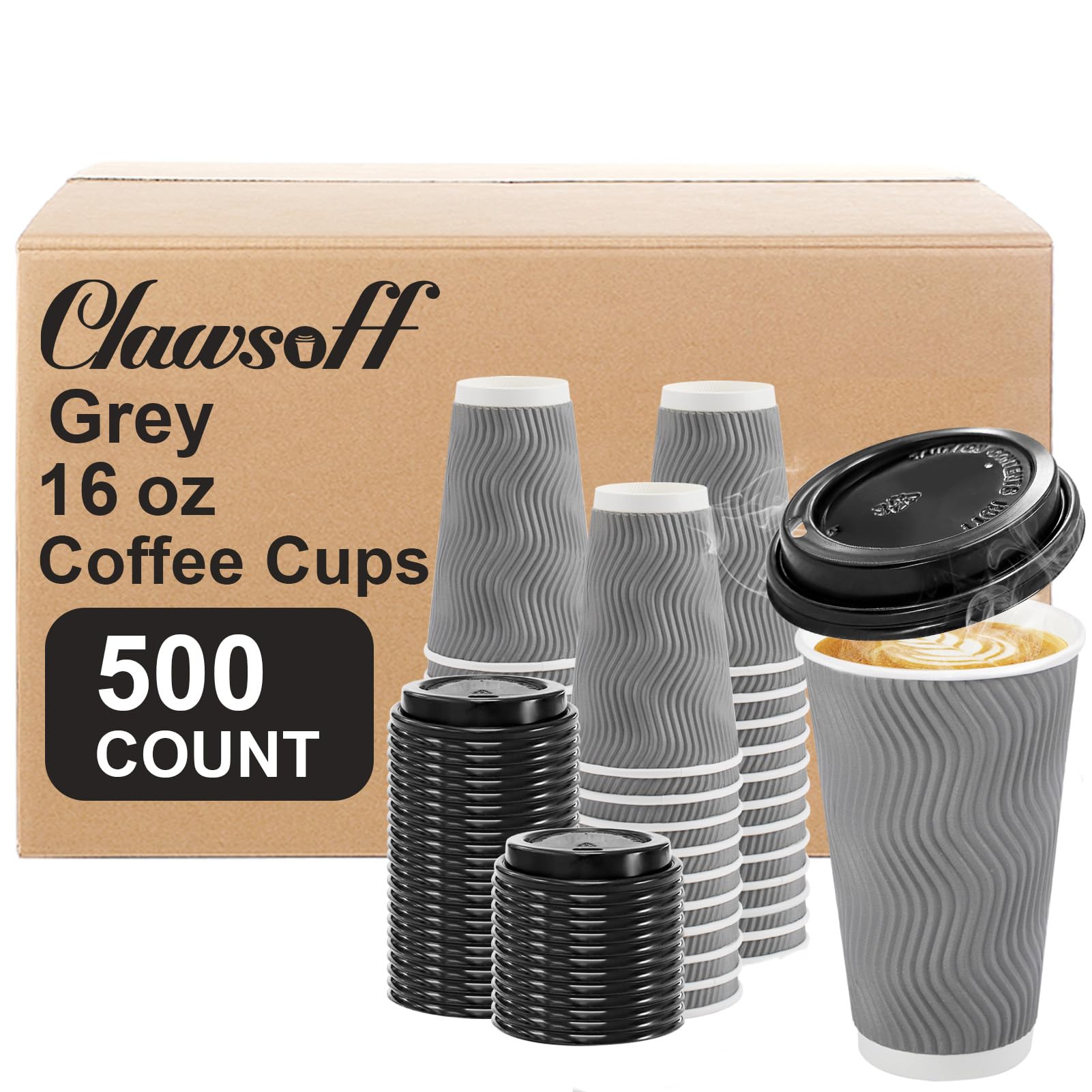 Clawsoff Disposable Coffee Cups with Lids – Insulated Ripple Wall To-Go