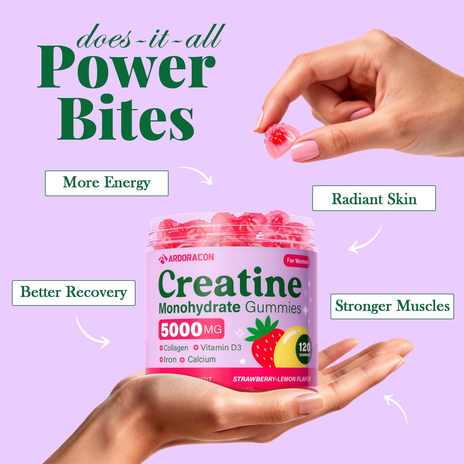 Creatine Gummies for Women with Collagen, D3 & Calcium

