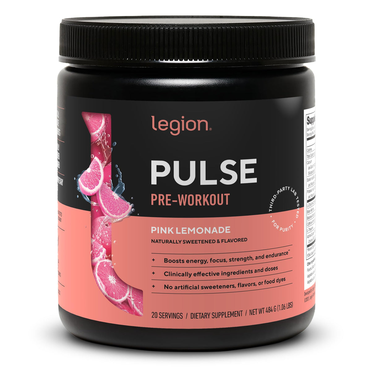 Legion Pulse Pre Workout Supplement - All Natural Nitric Oxide, Creatine Free, Naturally Sweetened