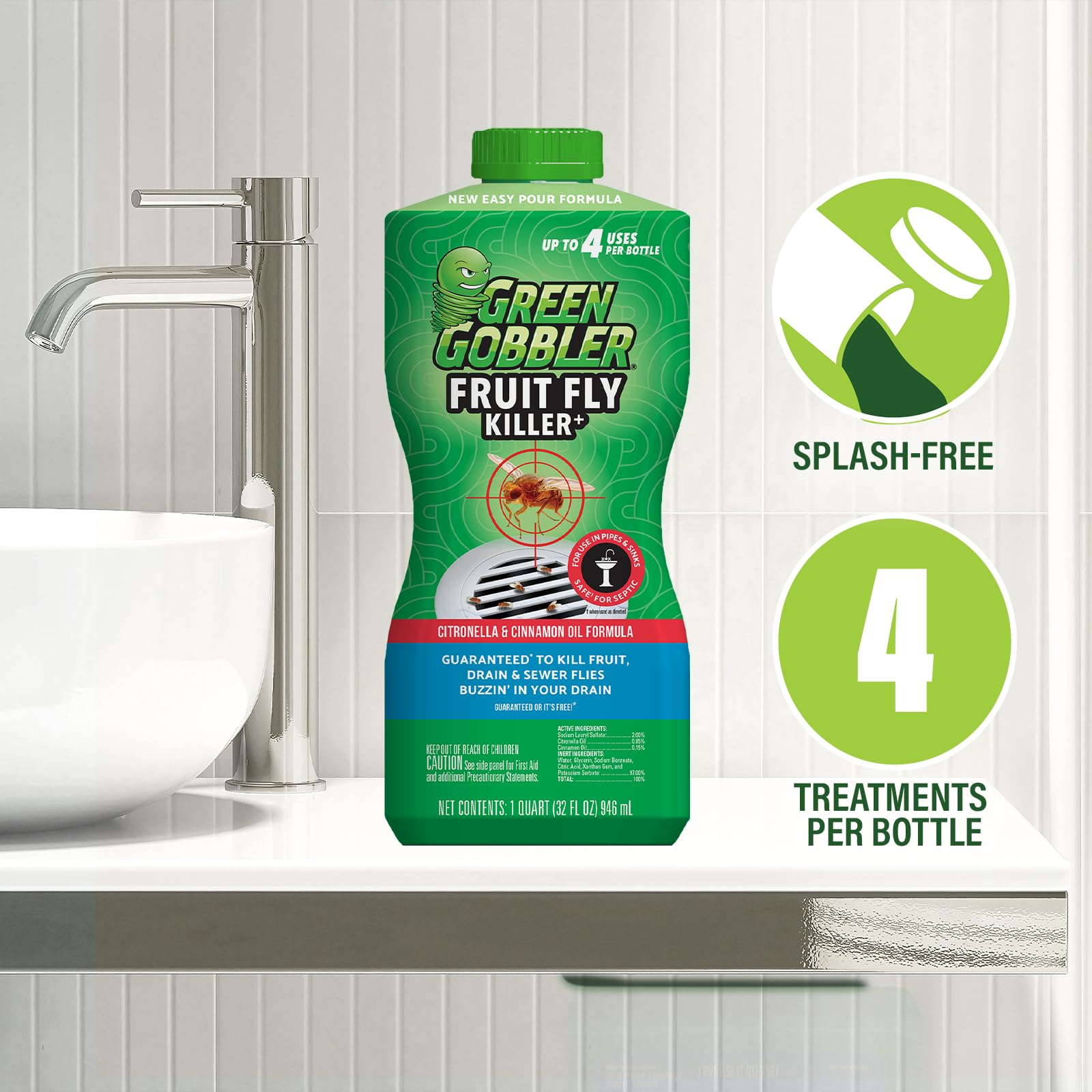 Green Gobbler Fruit Fly Killer+ Gel for Drains | Kills Flies

