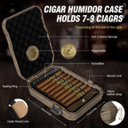 Travel Cigar Humidor Case with Humidifier and Hygrometer

