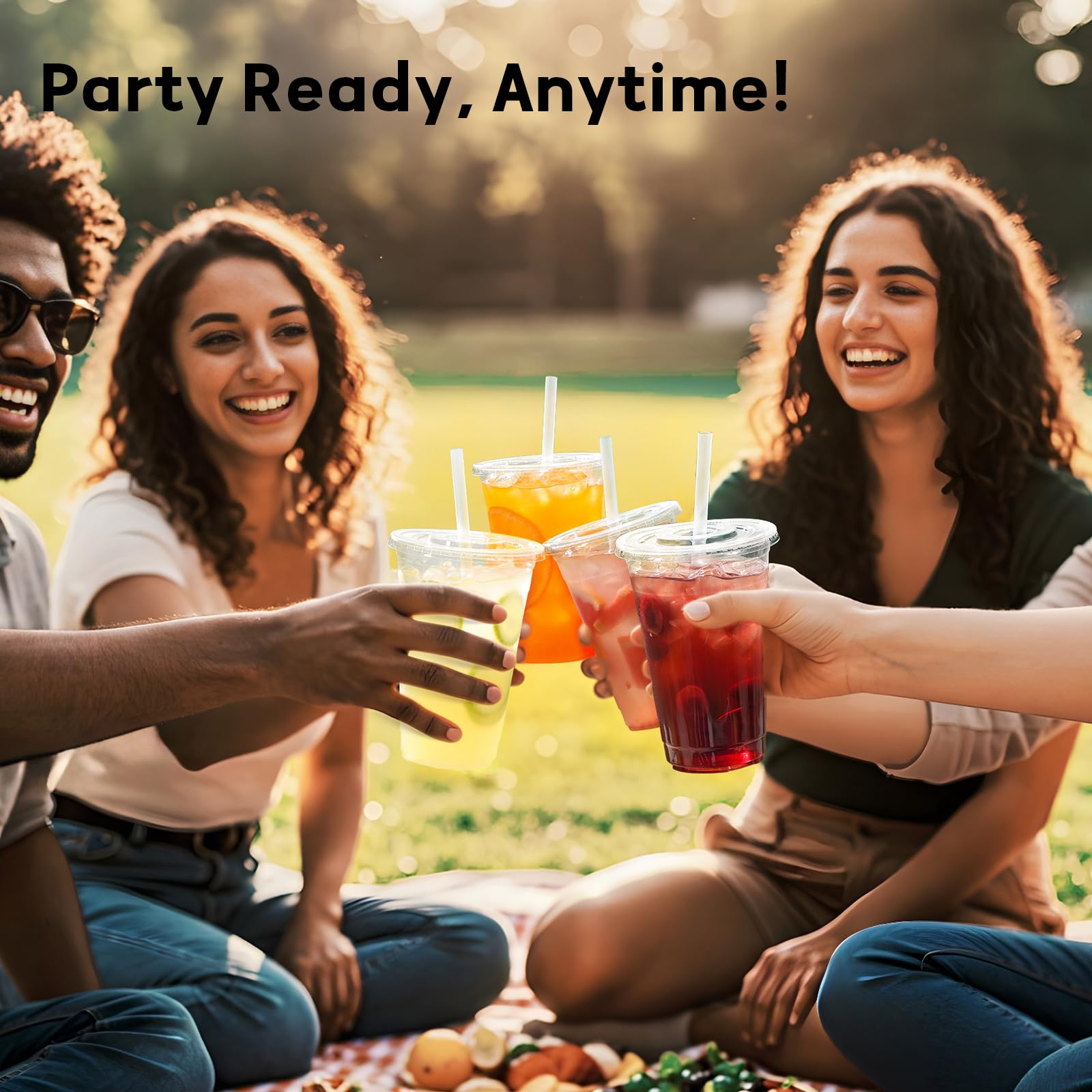 AOZITA Clear Plastic Cups with Lids and Straws - BPA-Free


