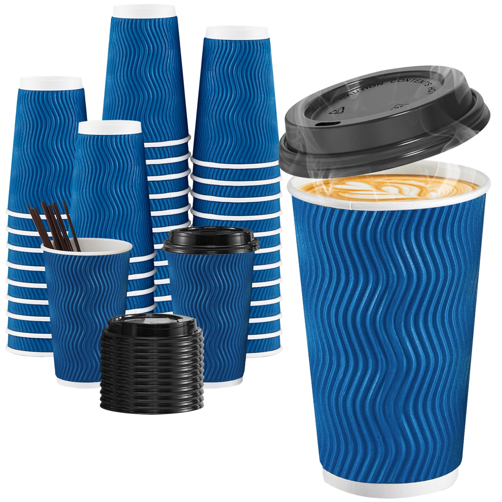 SIUQ Insulated Disposable Coffee Cups with Lids & Straws