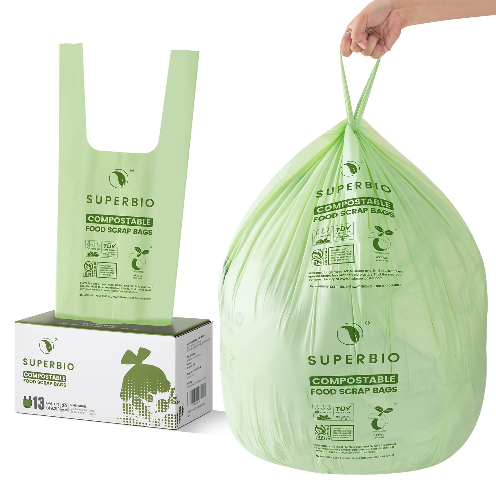 SUPERBIO Compostable Kitchen Waste Bags with Handles

