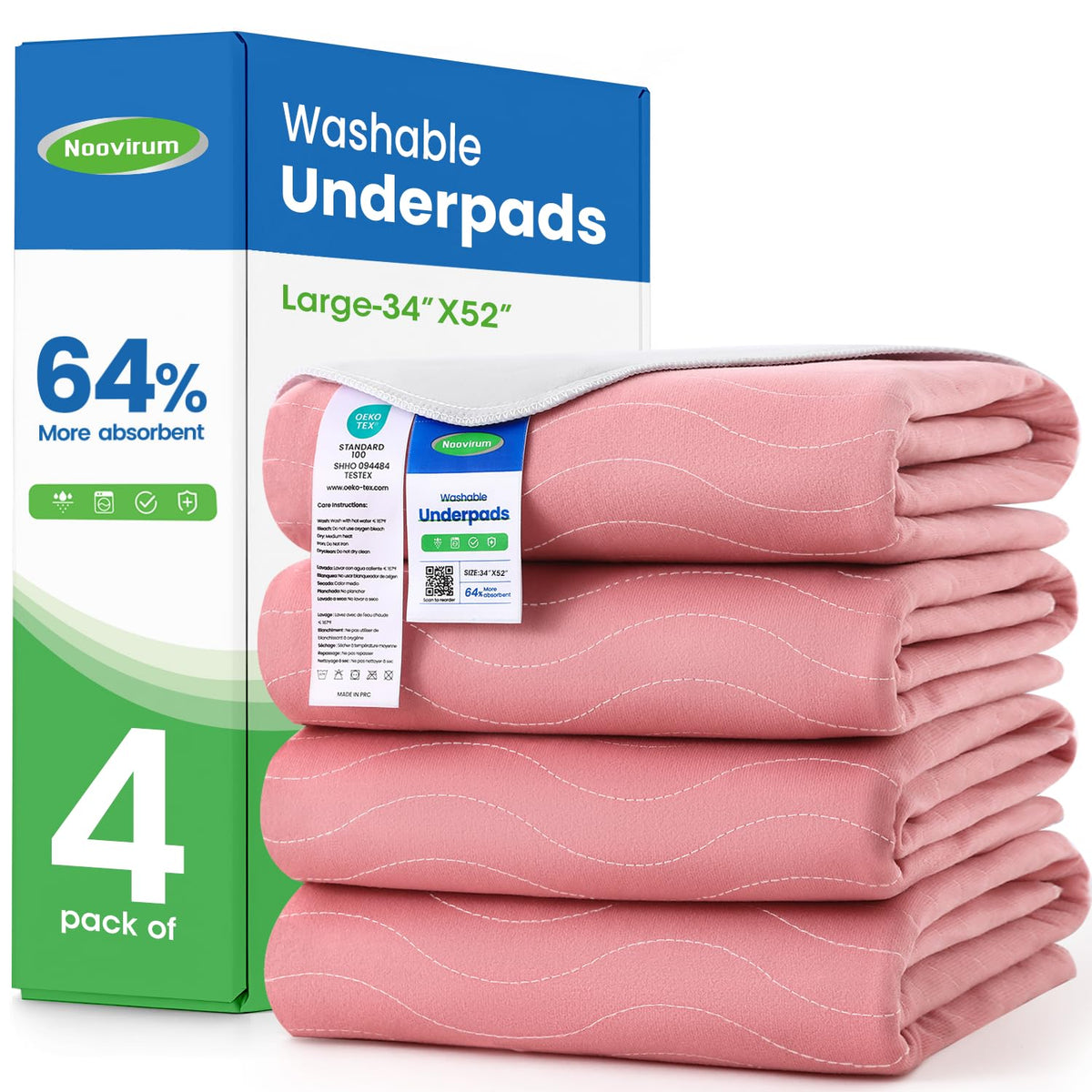 NOOVIRUM Washable Underpads - Heavy Absorbency Reusable Bed Pad