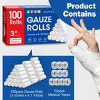 AZEN Gauze Roll Bandages for Wound Care - Non-Stick

