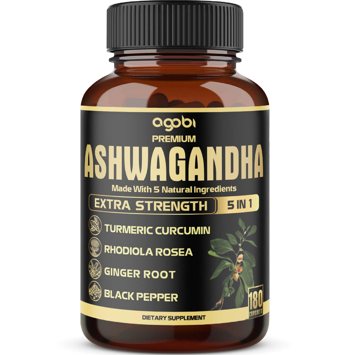Agobi 5in1 Ashwagandha Capsules with Turmeric & Rhodiola Rosea

