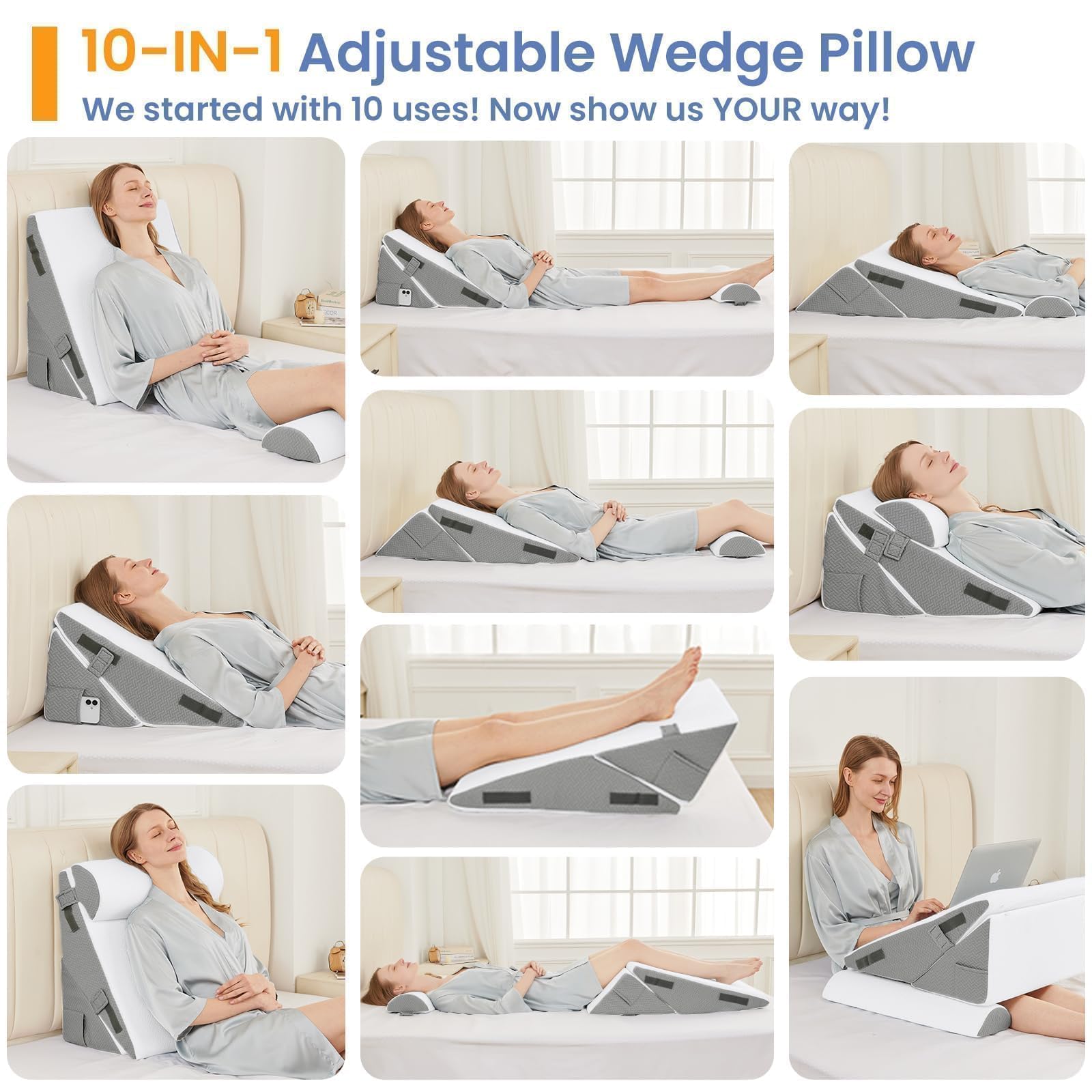 Sasttie Wedge Pillow Set with Memory Foam Neck Cushion

