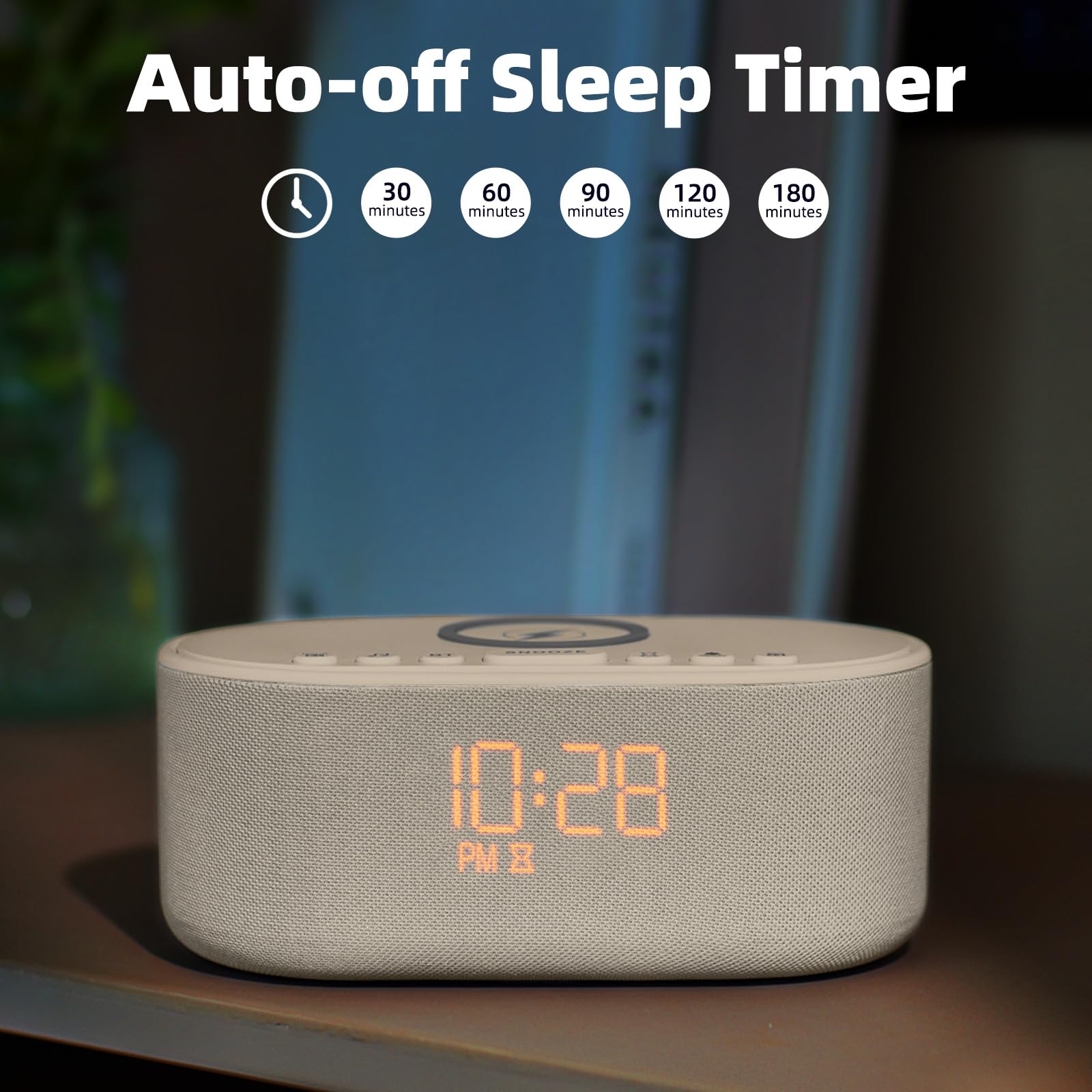 Sound Machine Alarm Clock with Bluetooth & Wireless Charging

