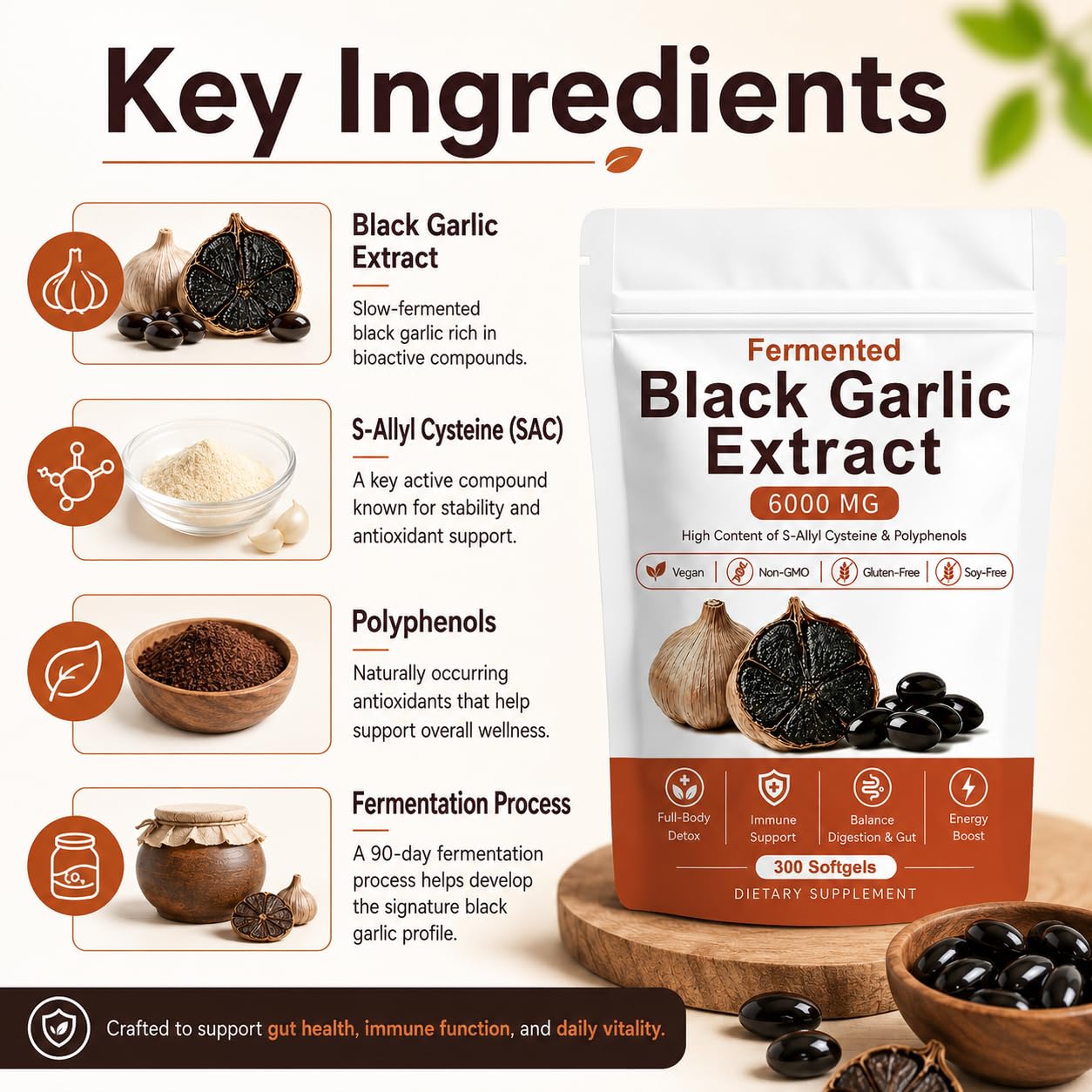 Fermented Black Garlic Extract Immune Support | Vegan


