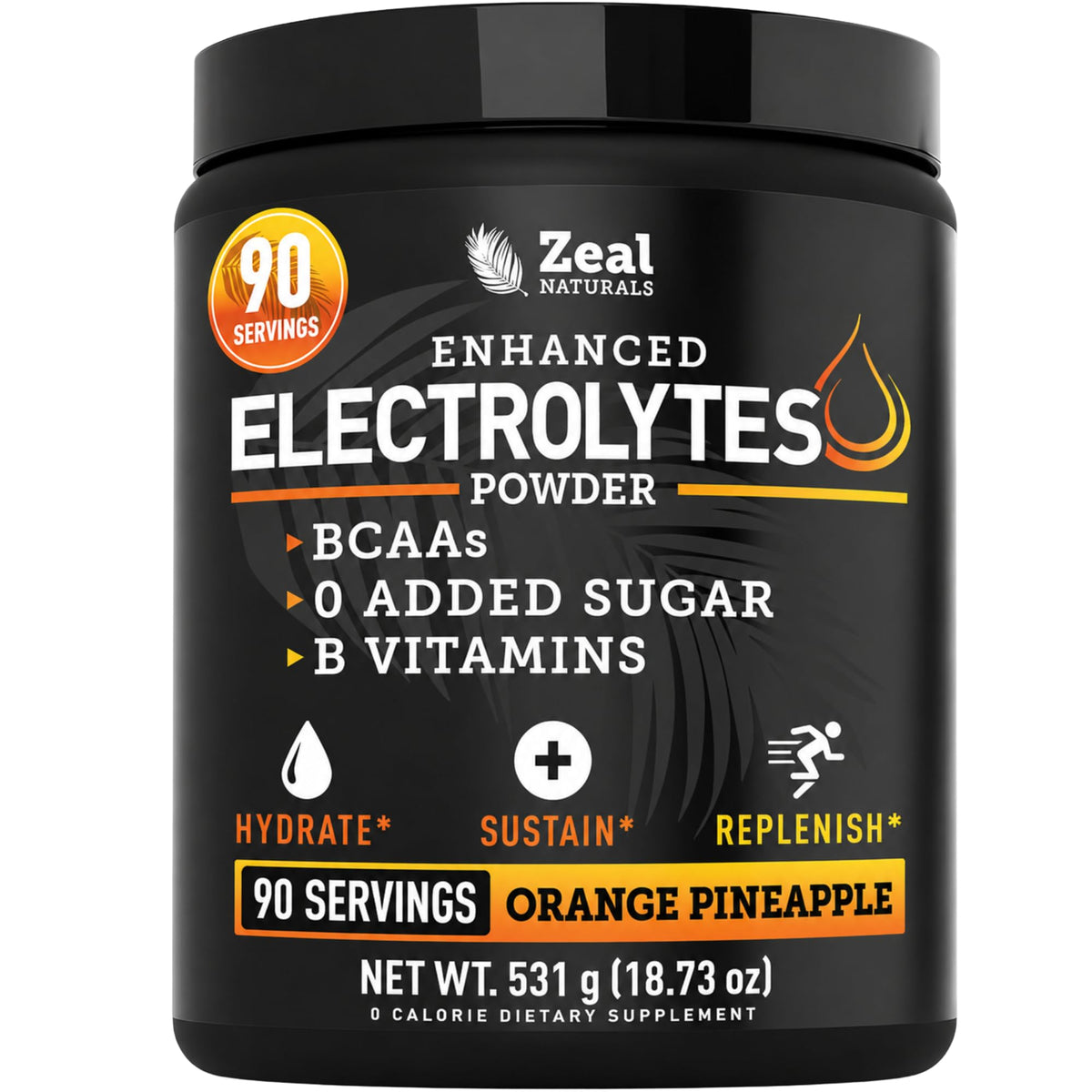 Zeal Electrolyte Powder - 90 Servings - Zero Sugar, BCAAs, B-Vitamins