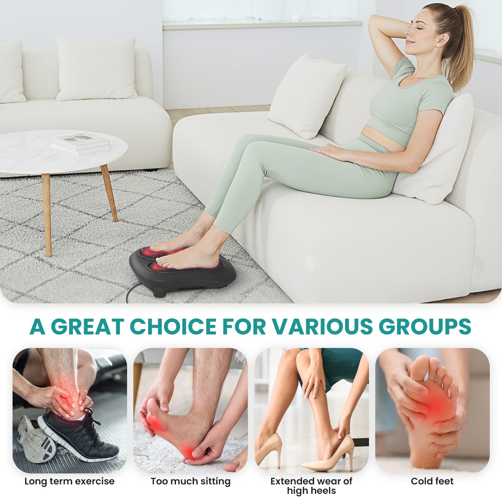 Nekteck Foot Massager with Heat – Shiatsu Kneading

