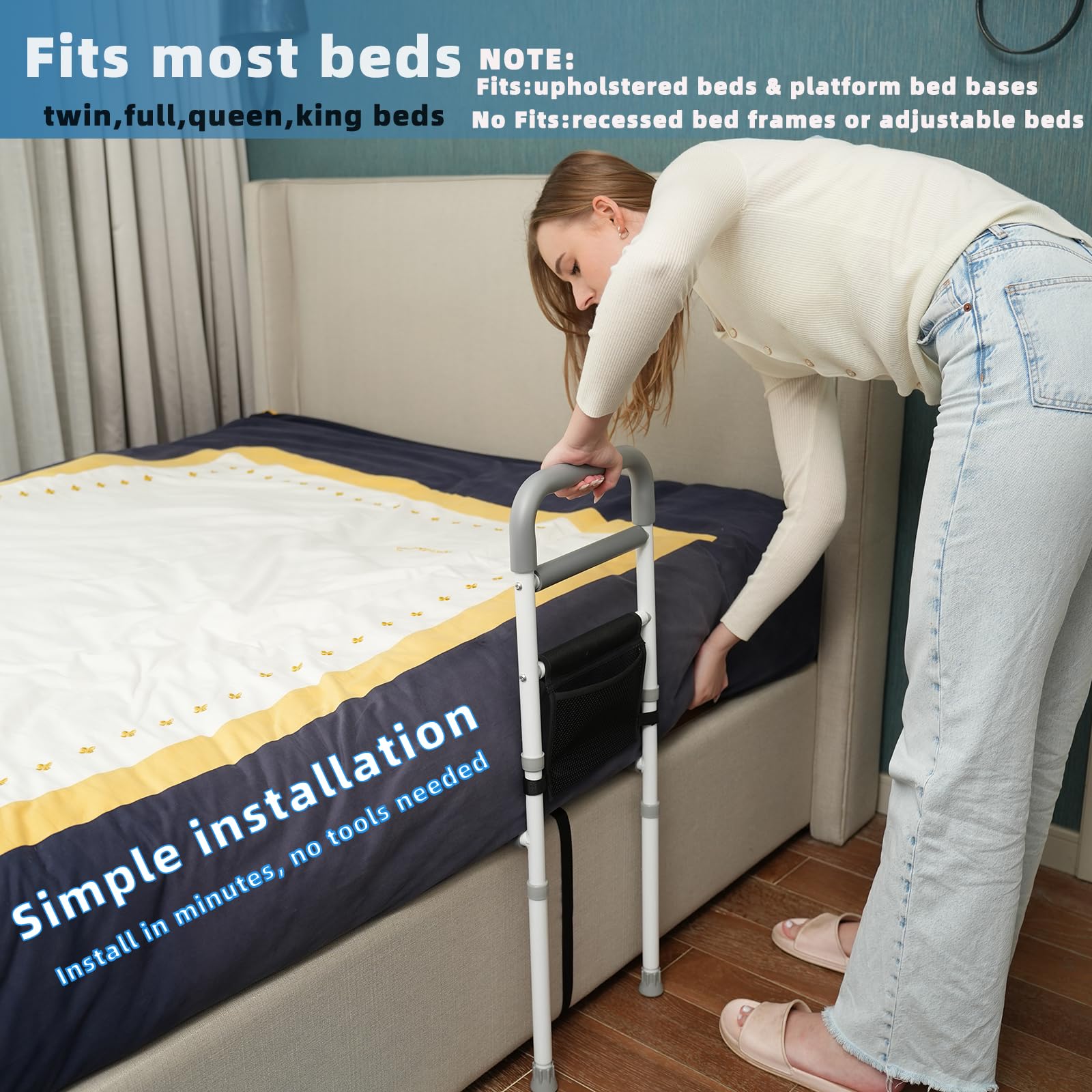 Bed Rail for Elderly Safety - Adjustable Bed Assist Rail

