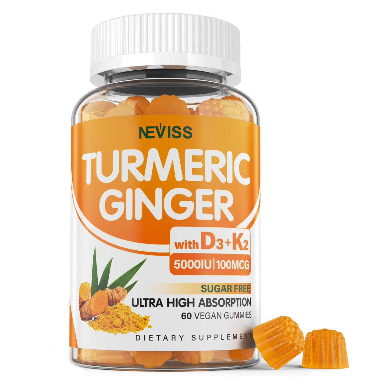 Neviss Turmeric Ginger Gummies with D3 & K2 for Bone & Immune Support