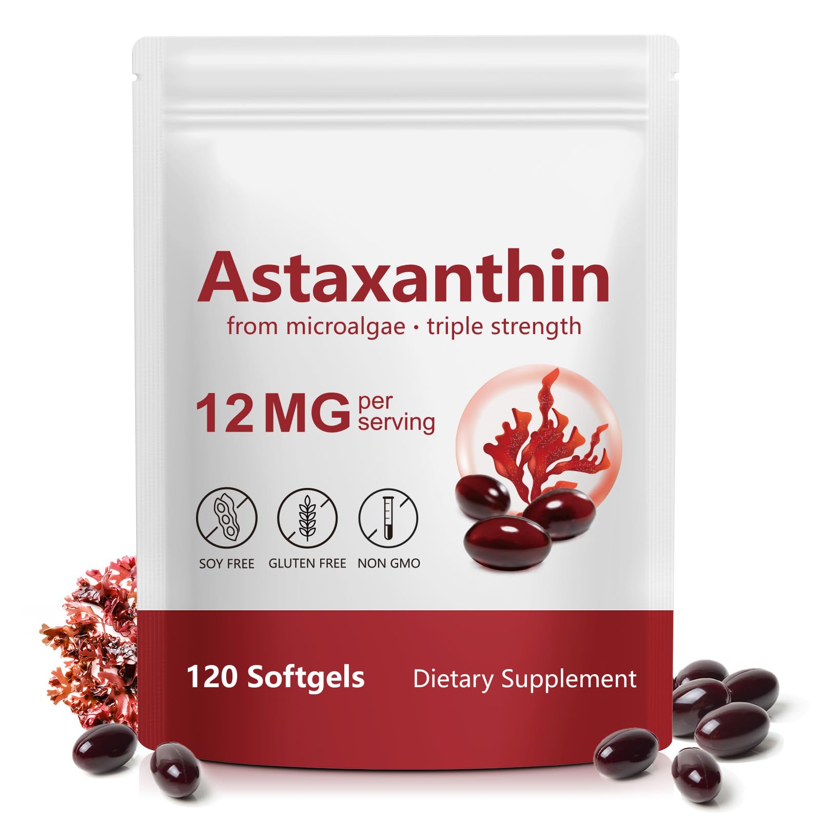 Xaarty Astaxanthin 12mg Natural Antioxidant Supplement Microalgae Source